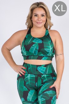Women's Palm Leaf Print Activewear Sports Bra