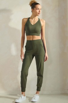 Women's Buttery Soft Activewear Sports Bra & Solid Jogger Set style 5