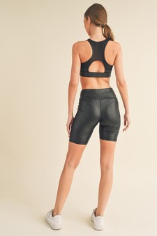 Women's Matte Liquid Mesh Faux Leather Activewear Set style 3