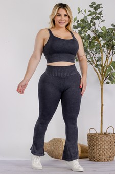 Women's Stone Washed Ribbed Matching Yoga Set (XL only) style 4