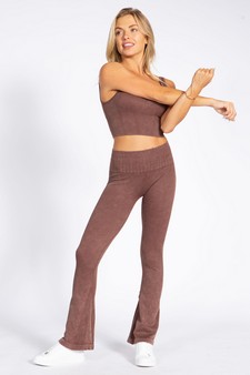 Women's Stone Washed Ribbed Matching Yoga Set style 4