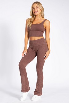 Women's Stone Washed Ribbed Matching Yoga Set style 5