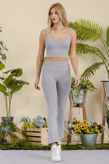 Women's Stone Washed Ribbed Matching Yoga Set style 4