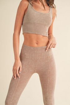 Women's Stone Washed Ribbed Matching Yoga Set style 4