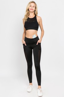 Women's Jersey Mesh Striped 3-Pocket Activewear Leggings style 8