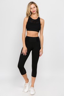 Women's Jersey Mesh Panel Capri Activewear Leggings with Back Zipper Pocket style 2