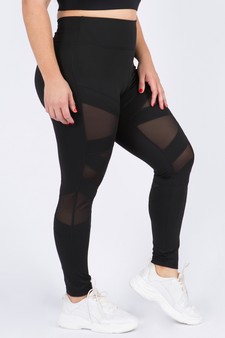 Women's Mesh Striped Single Pocket Activewear Leggings style 2