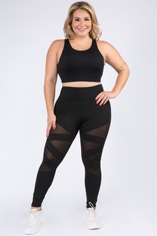 Women's Mesh Striped Single Pocket Activewear Leggings style 4