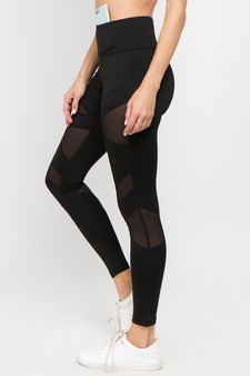 Women's Mesh Striped Single Pocket Activewear Leggings style 2