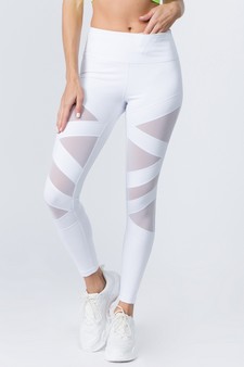 Women's Mesh Striped Single Pocket Activewear Leggings style 2