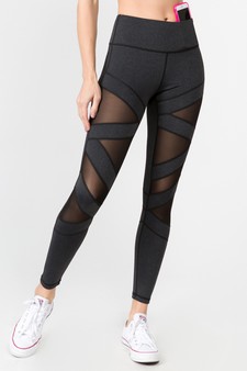 Women's Mesh Striped Single Pocket Activewear Leggings style 2