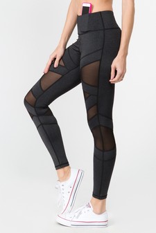 Women's Mesh Striped Single Pocket Activewear Leggings style 3