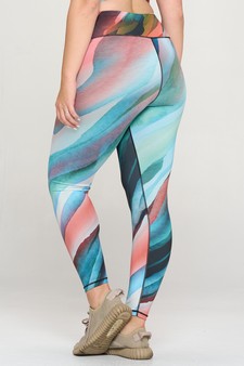 Women's Waves of Blue Watercolor Activewear Leggings style 2