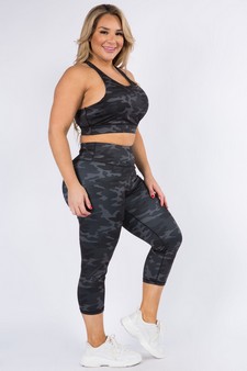 Women's Shark Grey Camo High Rise Capri Activewear Set style 2