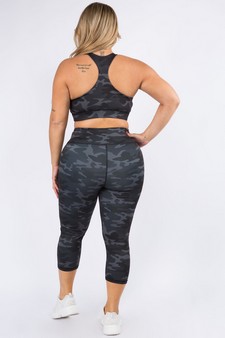 Women's Shark Grey Camo High Rise Capri Activewear Set style 3