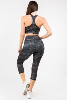 Women's Shark Grey Camo High Rise Capri Activewear Set style 3