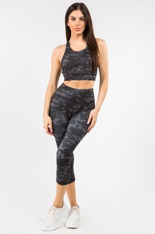 Women's Shark Grey Camo High Rise Capri Activewear Set style 4