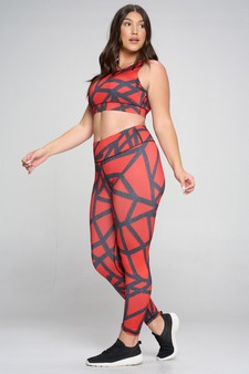 Women's Abstract Grid Printed Activewear Set style 2