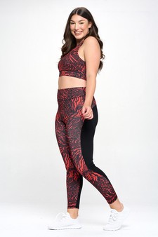 Women’s Red Garden Color Block Design Activewear Set style 2