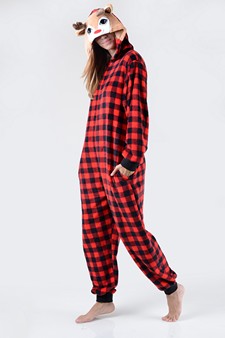 Women's Plaid Reindeer Animal Onesie (6pcs M/L only) style 2