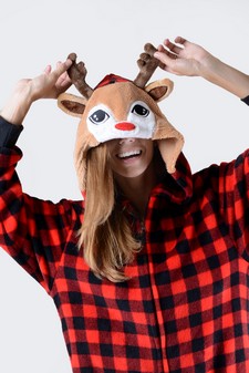 Women's Plaid Reindeer Animal Onesie style 7