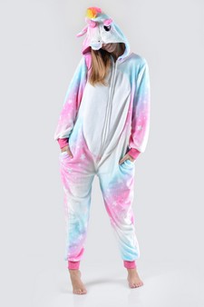 Women's Pink And Blue Star Unicorn Onesie Pajama style 4