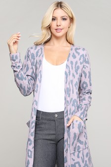 Women's Leopard Print Cardigan with Pockets