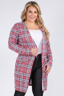 Women's Plaid Duster Cardigan with Pockets