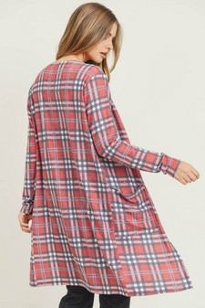 Women's Plaid Duster Cardigan with Pockets style 4