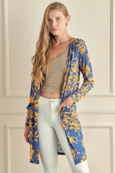 Women's Longline Floral Cardigan with Pockets