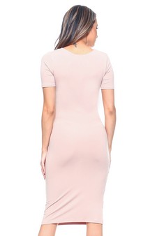 Short Sleeve Crew Neck Midi Bodycon Dress (Small only) style 3