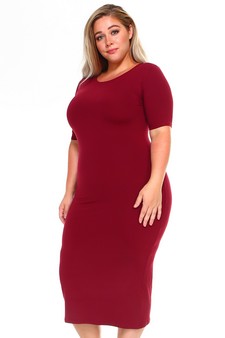 Short Sleeve Crew Neck Midi Bodycon Dress (XXL only) style 2