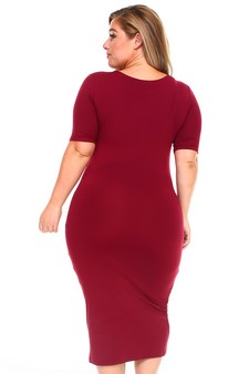 Short Sleeve Crew Neck Midi Bodycon Dress (XXL only) style 3