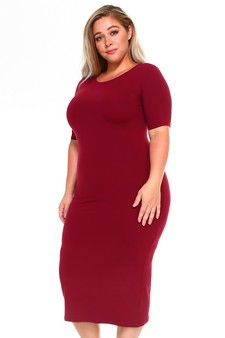 Short Sleeve Crew Neck Midi Bodycon Dress style 2