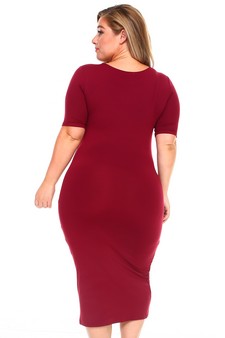 Short Sleeve Crew Neck Midi Bodycon Dress style 3