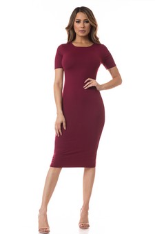 Short Sleeve Crew Neck Midi Bodycon Dress style 6