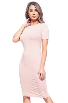 Short Sleeve Crew Neck Midi Bodycon Dress style 2