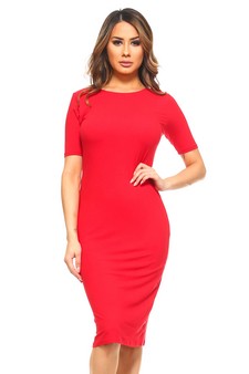 Short Sleeve Crew Neck Midi Bodycon Dress style 2