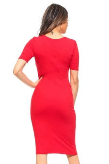 Short Sleeve Crew Neck Midi Bodycon Dress style 4