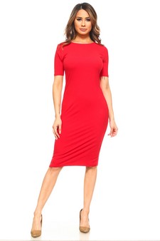 Short Sleeve Crew Neck Midi Bodycon Dress style 5