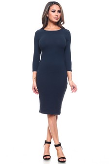 Crew Neck 3/4 Sleeve Midi Bodycon Dress (Large only) style 4