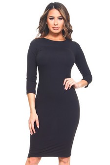 Crew Neck 3/4 Sleeve Midi Bodycon Dress (Small only) style 2