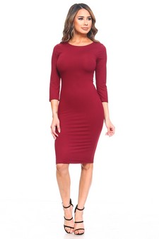 Crew Neck 3/4 Sleeve Midi Bodycon Dress (Small only) style 4