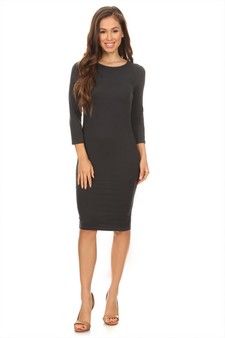 Crew Neck 3/4 Sleeve Midi Bodycon Dress (Small only) style 5