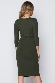 Crew Neck 3/4 Sleeve Midi Bodycon Dress (Small only) style 3