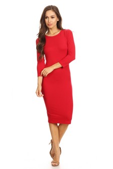 Crew Neck 3/4 Sleeve Midi Bodycon Dress (Small only) style 2