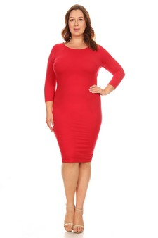 Crew Neck 3/4 Sleeve Midi Bodycon Dress style 2