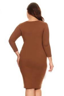 Crew Neck 3/4 Sleeve Midi Bodycon Dress style 3