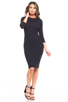 Crew Neck 3/4 Sleeve Midi Bodycon Dress style 4