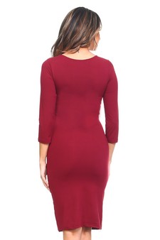 Crew Neck 3/4 Sleeve Midi Bodycon Dress style 3